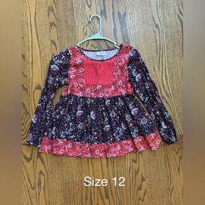 Matilda Jane 435 By The Fireside Black Red Floral Boho Top Girl’s Size 12